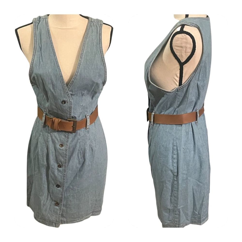 Vtg 90s Faded Glory Jean Dress w/ Belt Denim/100% Cotton Made in USA Sz S/M